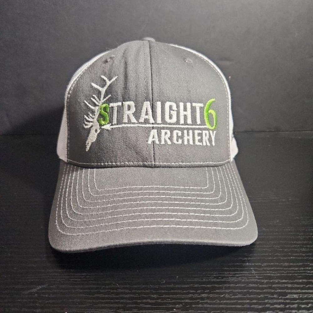 Richardson Style112 Cap Gray Mesh Back Straight 6 Archery Logo Athletic Outdoors